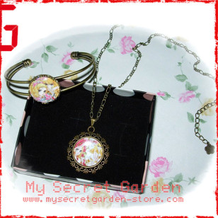 Lady Oscar ( The Rose of Versailles ) ベルサイユのばら anime Cabochon Bronze Necklace and Bracelet Set